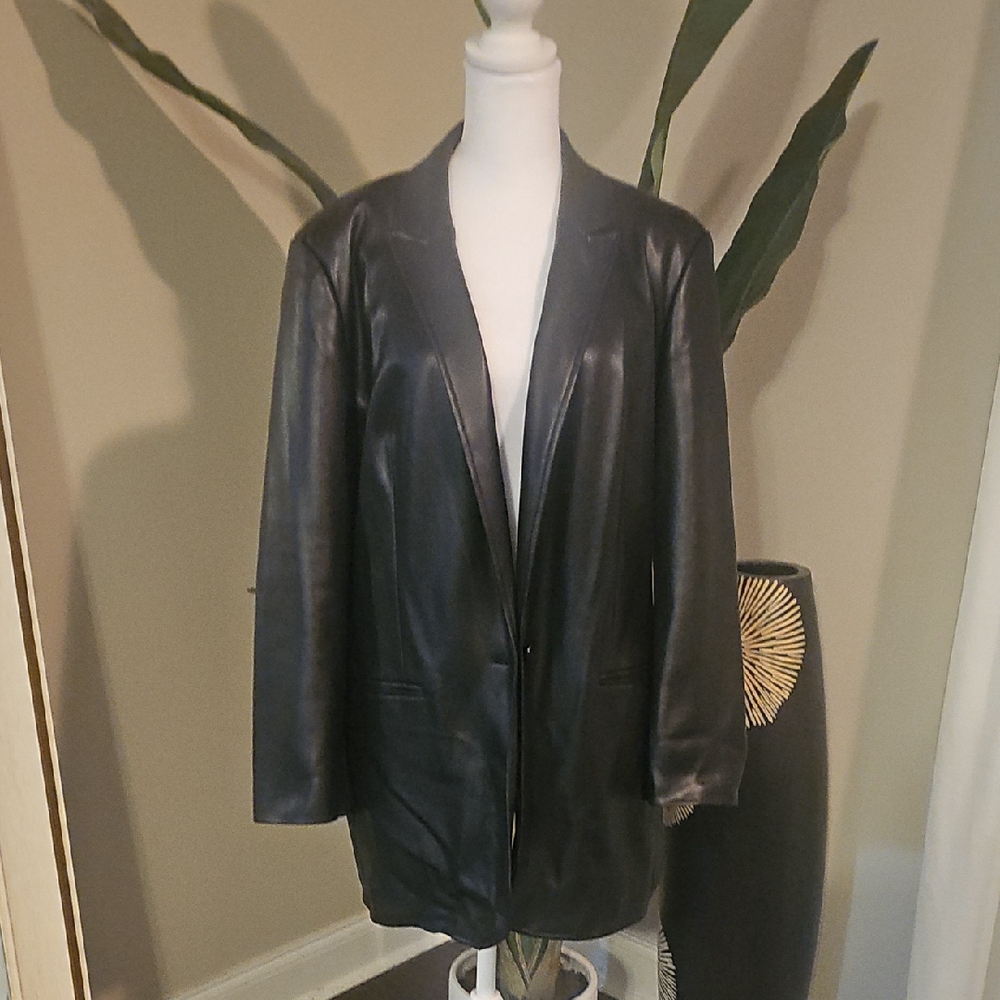 Black Faux Leather Blazer